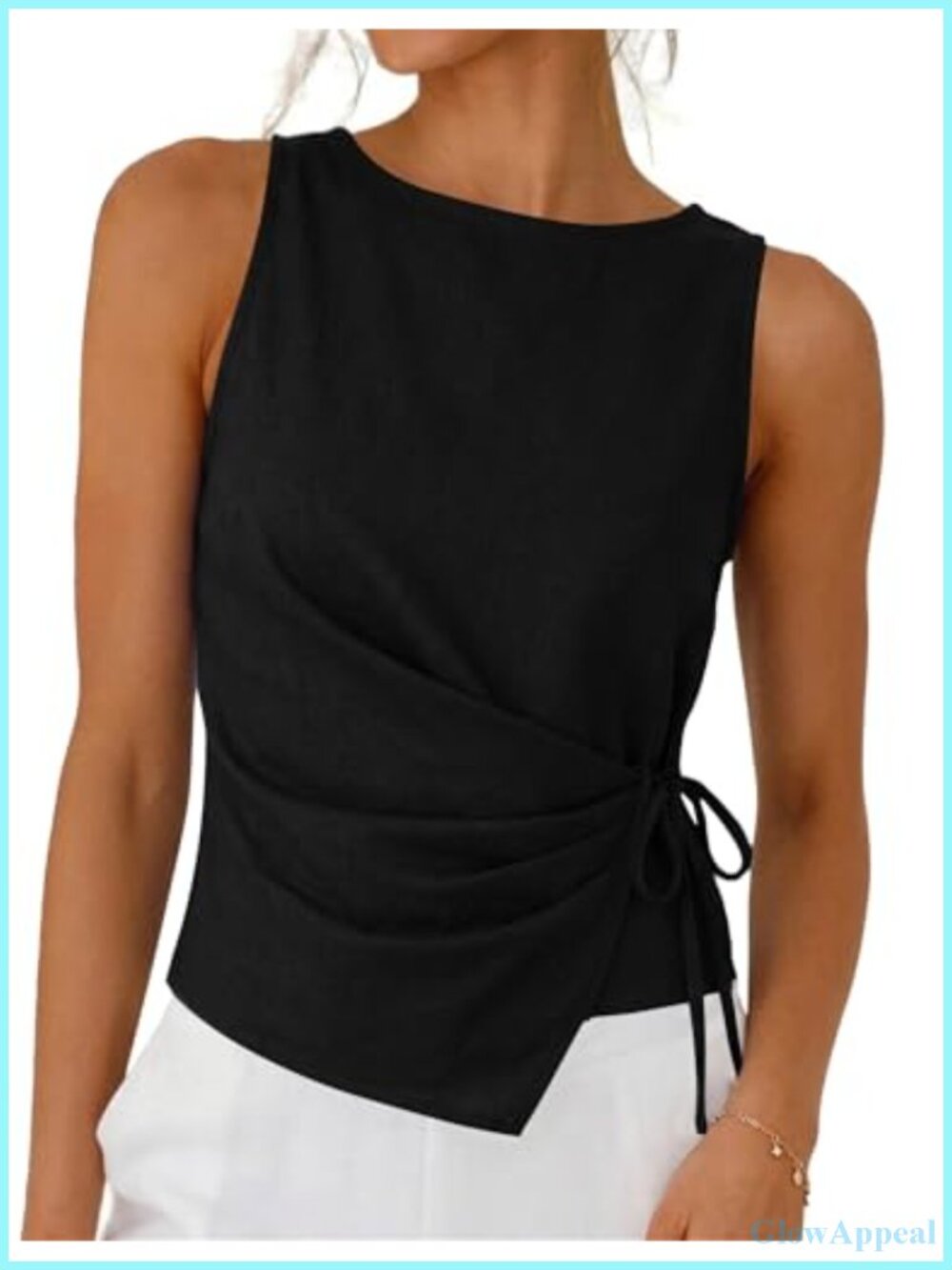 Linen Cotton Tie Wrap Sleeveless Crop Tank Top